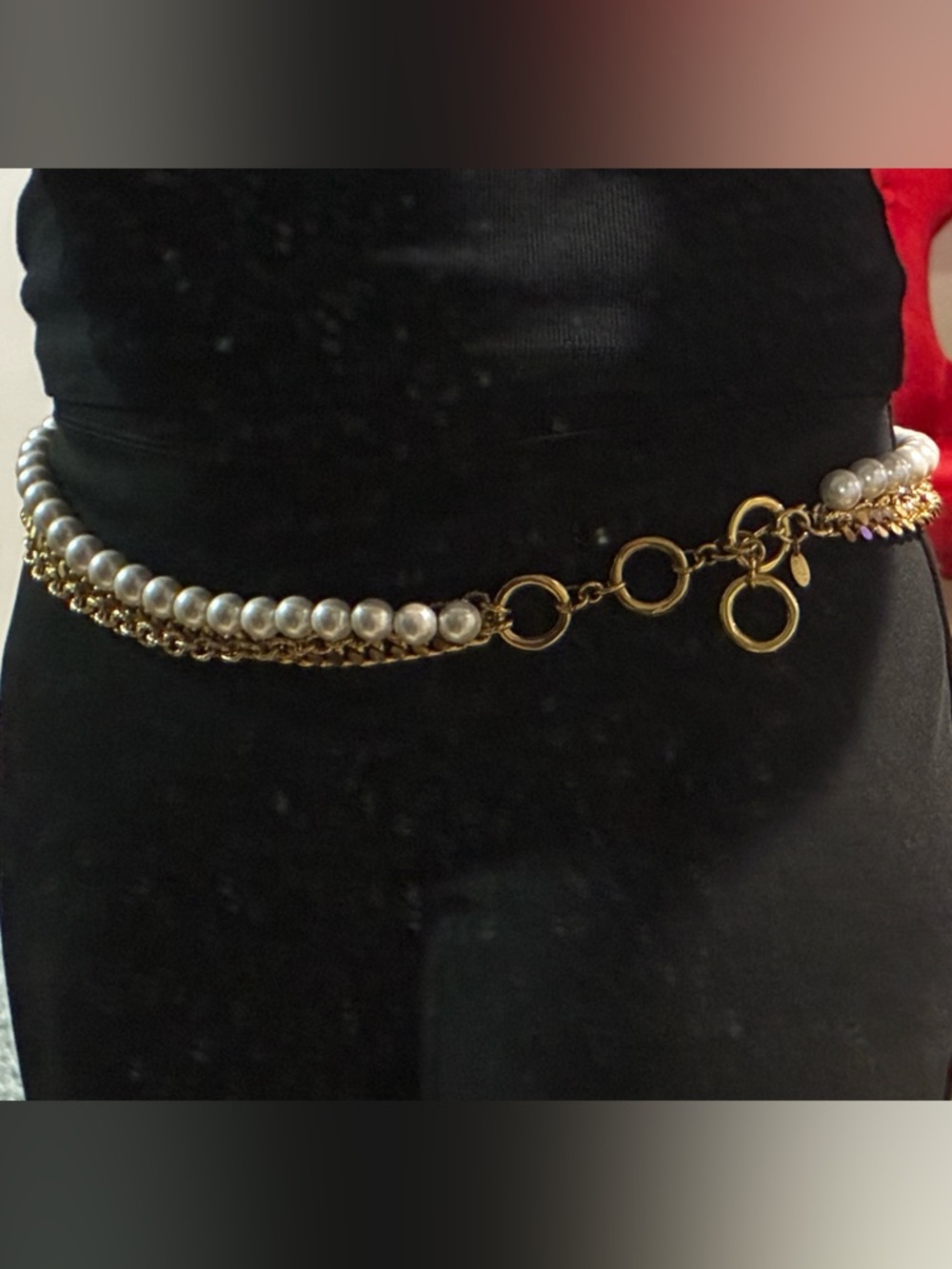Suzi Roher Gold-Tone Chain Belt with White Pearls and Toggle Closures